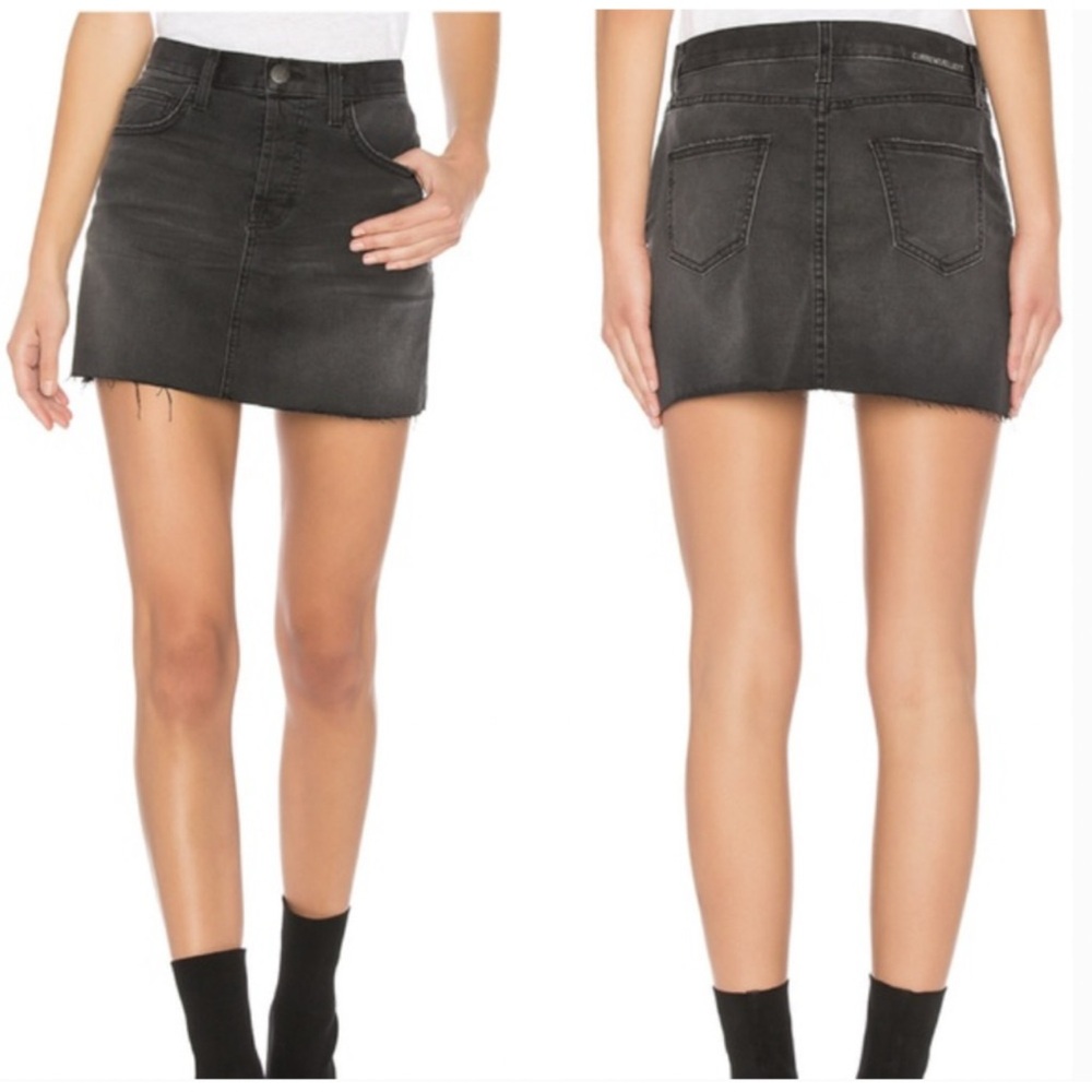 Current/Elliott Black Button fly Denim Jean Skirt Raw Hem - Size 27